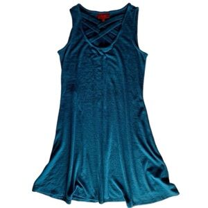 Jennifer Lopez sleeveless scoop neck dress with front criss-cross detail